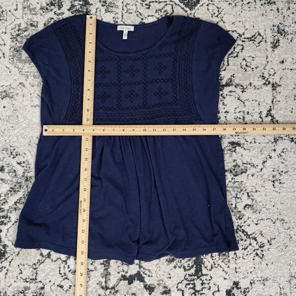 Ella Moss Women's Blouse Size M Blue Cotton Modal Embroidered Summer Lightweight - Picture 5 of 7